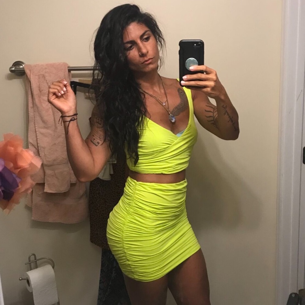 Neon 2 piece crop top and mini skirt PoshShop LA